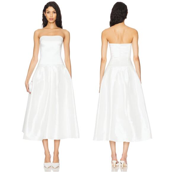 More To Come Cambria Strapless Midi Dress Party Formal Bridal Wedding White XS - Picture 1 of 11